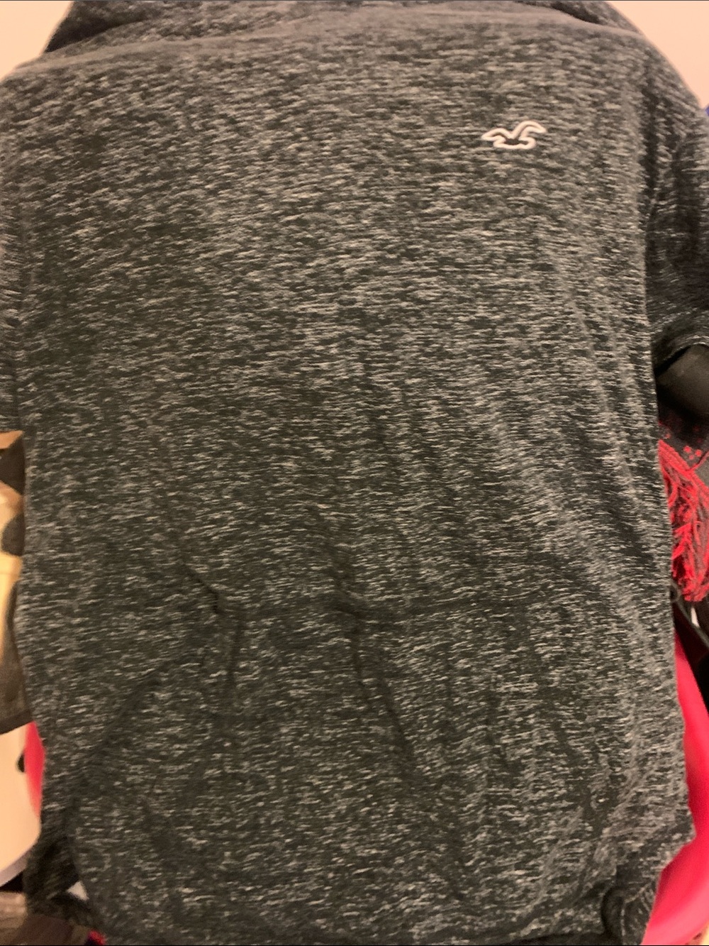 Hollister Men's Heathered Charcoal Short Sleeve Hooded Shirt Tee